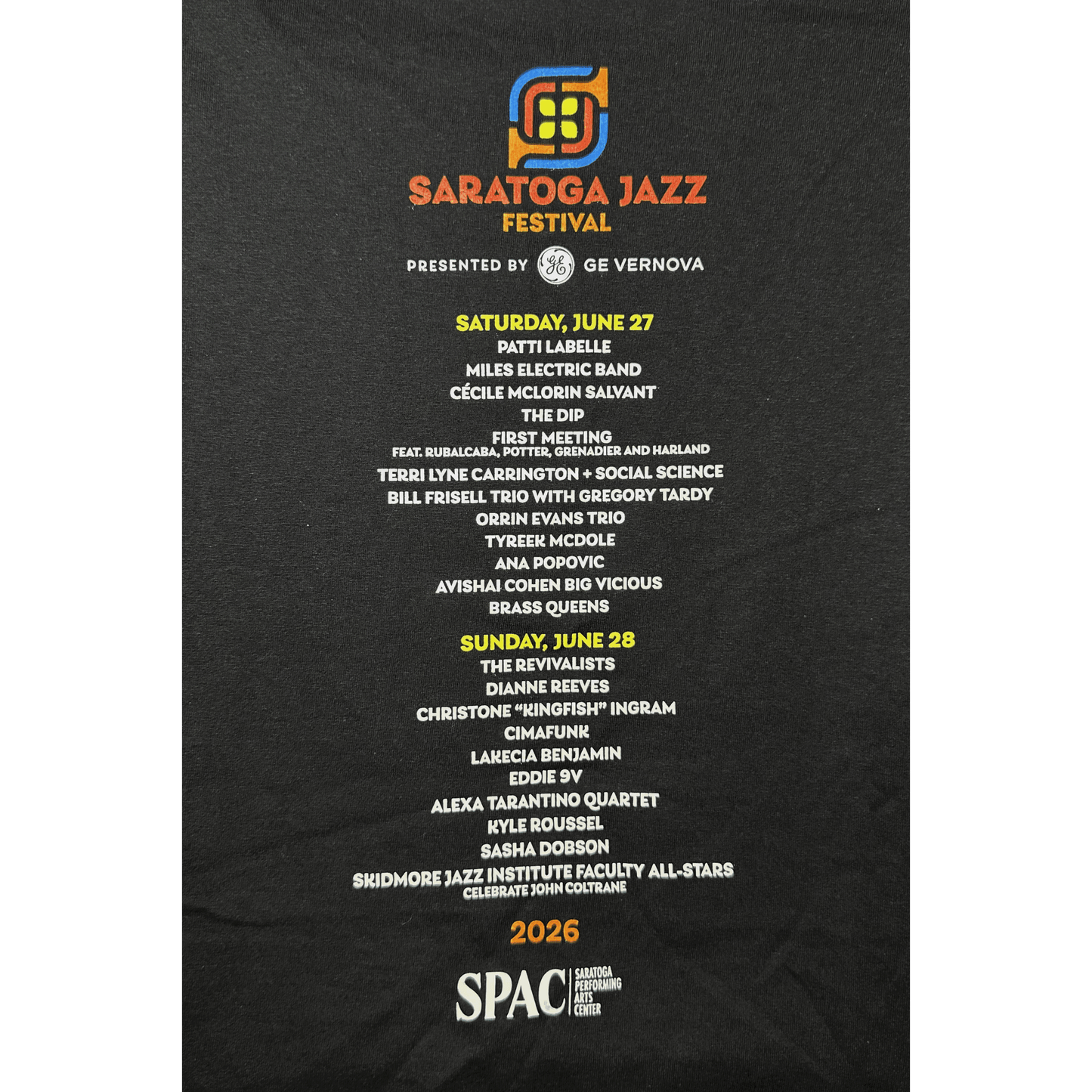 2026 Saratoga Jazz Festival Unisex Lineup T-Shirt